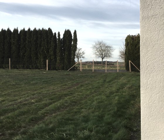 Wiese hinter dem Haus komplett eingezäunt, © FeHa Zum Mühlbachtal Wiese hinter dem Haus komplett eingezäunt, © FeHa Zum Mühlbachtal