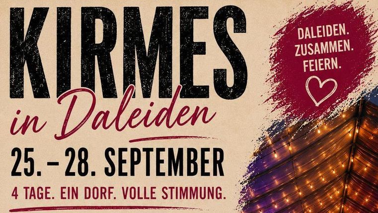 Kirmes in Daleiden vom 19. bis 22. September. Verschiedene Veranstaltungen wie live Musik, Hüttengaudi und Blasmusik erwarten die Besucher.