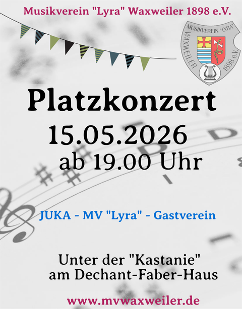 Ein Plakat für das Jahreskonzert des Musikvereins "Lyra" Waxweiler. Es findet am 31. Mai 2025 um 20 Uhr in der Pfarrkirche Waxweiler statt.