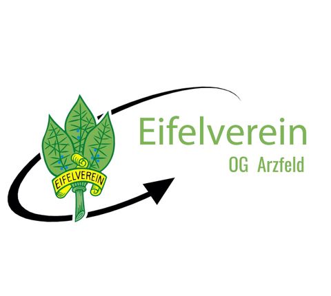 Logo des Eifelvereins OG Arzfeld mit einem grünen Blatt und einer stilisierten Darstellung. Der Schriftzug "Eifelverein" ist gut sichtbar.