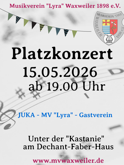 Ein Plakat für das Jahreskonzert des Musikvereins "Lyra" Waxweiler. Es findet am 31. Mai 2025 um 20 Uhr in der Pfarrkirche Waxweiler statt.